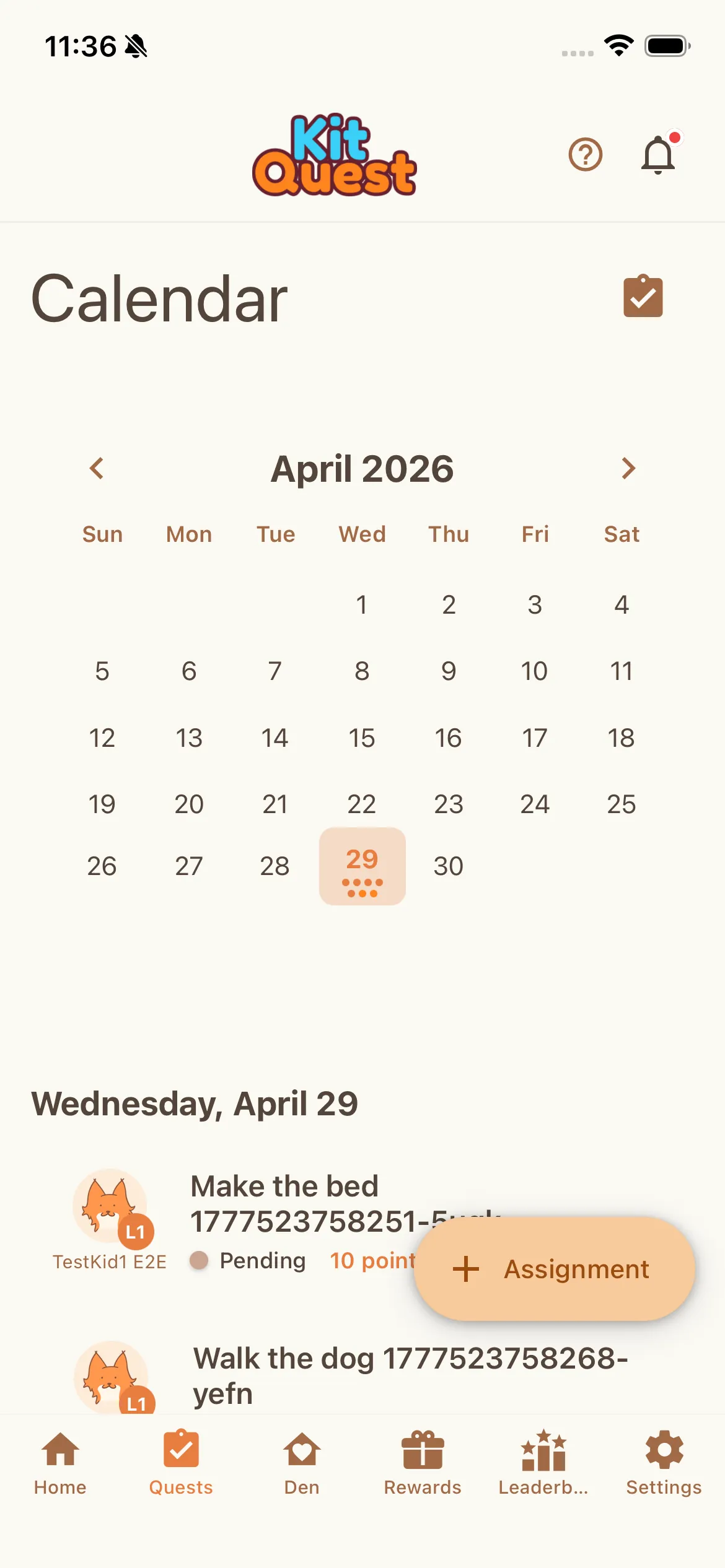 Chore calendar view